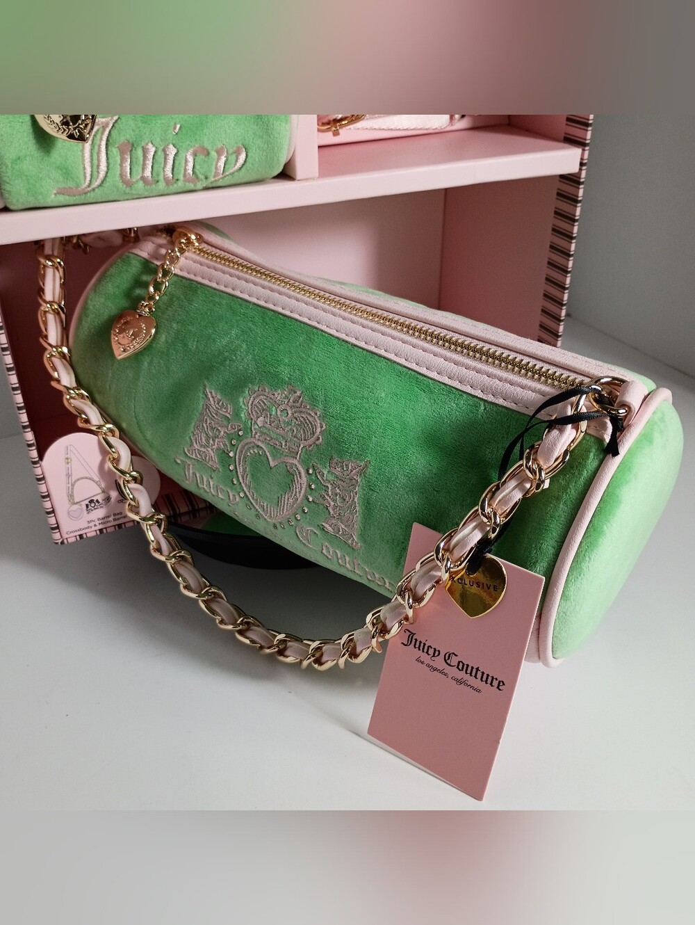 Juicy Couture Exclusive Heritage Green Velvet Chain-Handle Shoulder Bag Set - Picture 5 of 10
